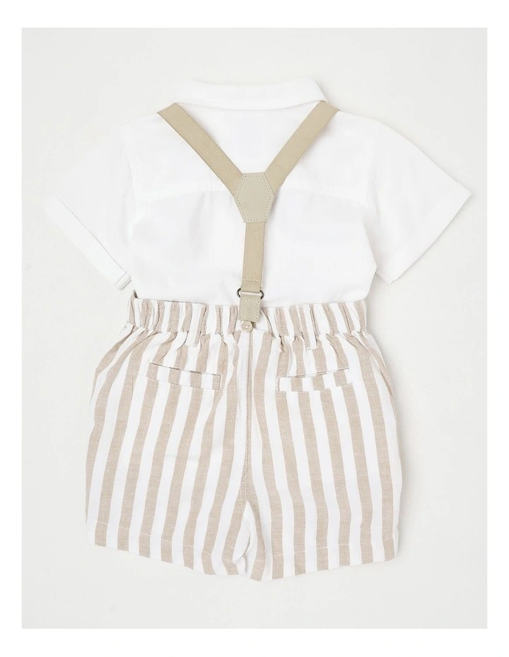 Occasion Stripe Shirt With Braces Set in White image 3