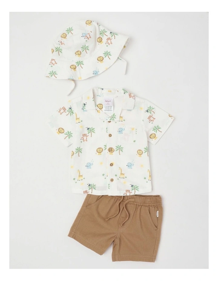 Woven Shirt & Short with Hat Set in Assorted image 1