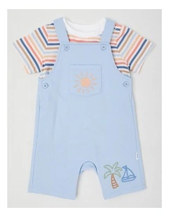 Ocean Icon Stripe Overall Set in Bluestone