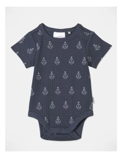 Essential Plain Anchor Rib Bodysuit in Blue