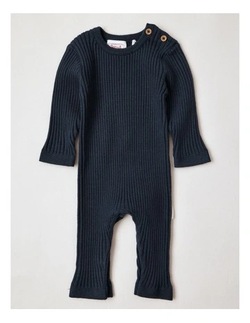 Little Ones Ribbed Coverall in Navy