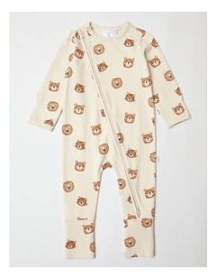 Essential Cute Animal Face Coveralls in Bone