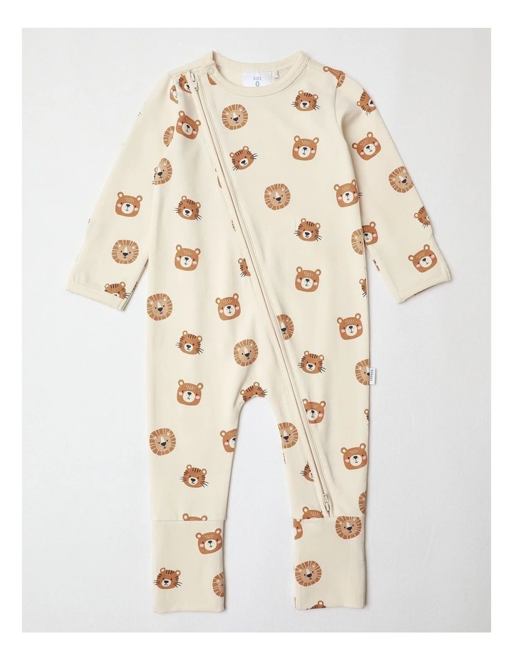 Essential Cute Animal Face Coveralls in Bone image 1