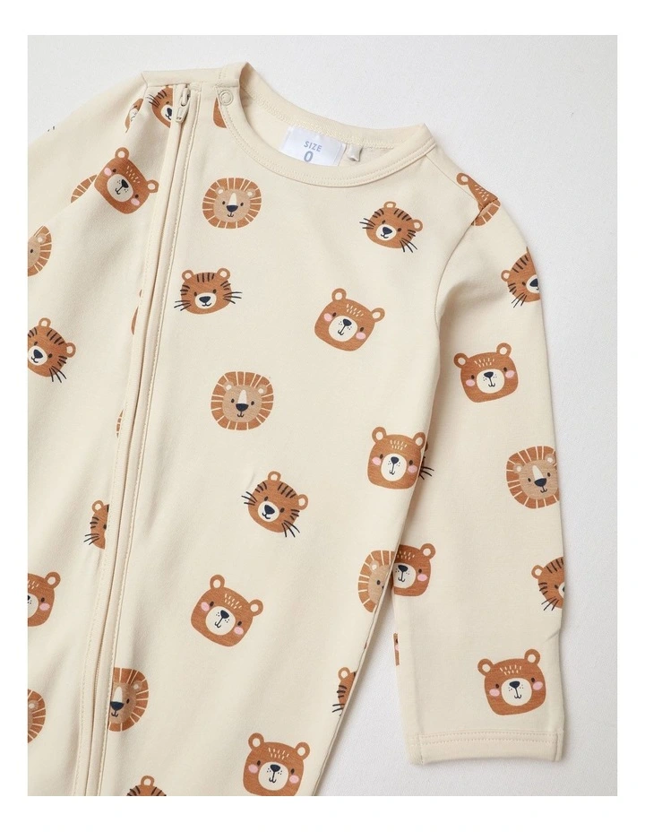 Essential Cute Animal Face Coveralls in Bone image 2