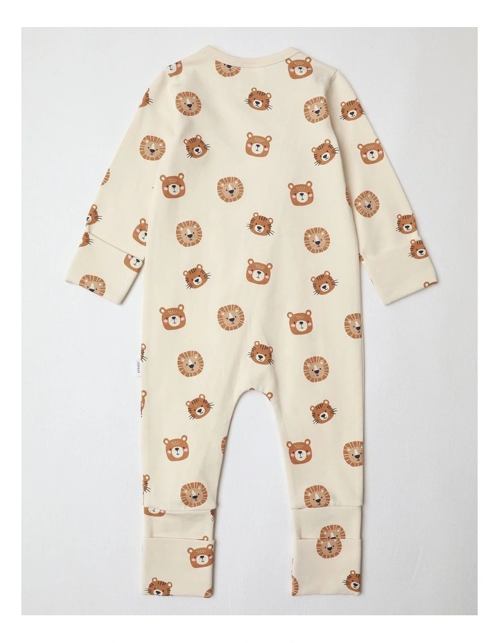 Essential Cute Animal Face Coveralls in Bone image 3