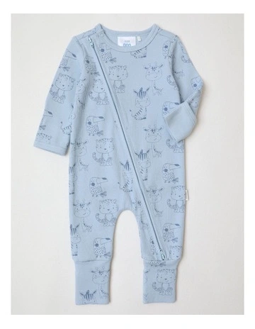 Essential Doodle Animal Friends Coverall in Pale Blue
