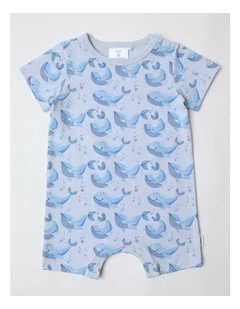 Essential Whales Romper in Arctic Blue