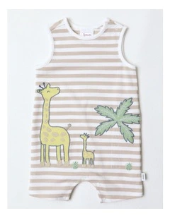 Giraffe Safari Striped Romper in Beige
