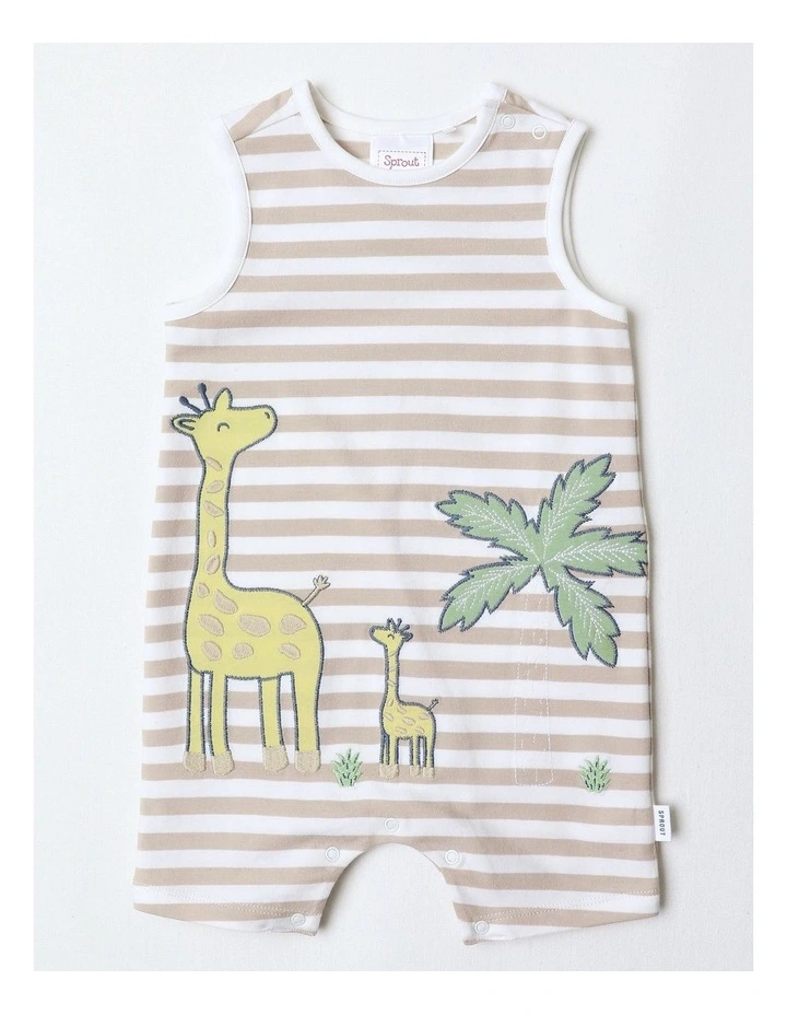 Giraffe Safari Striped Romper in Beige image 1