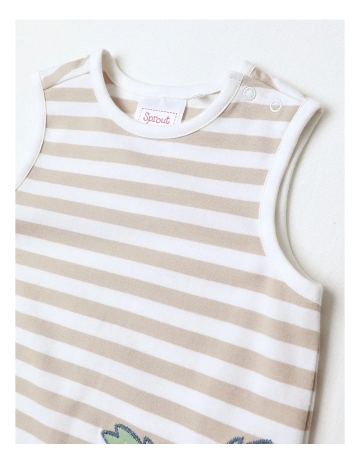 Giraffe Safari Striped Romper in Beige image 2