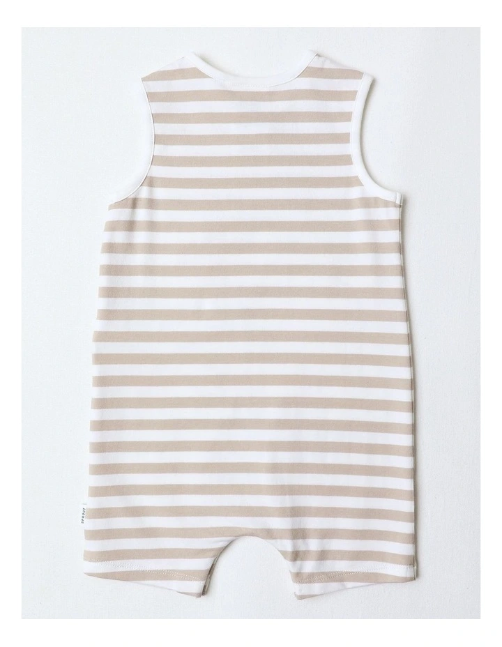 Giraffe Safari Striped Romper in Beige image 3