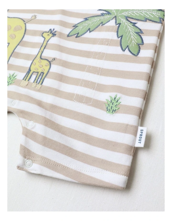 Giraffe Safari Striped Romper in Beige image 4