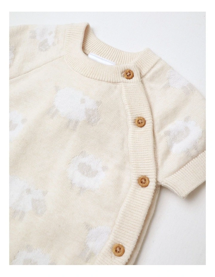Newborn Cute Sheep Knit Bodysuit in Oat Marle image 2
