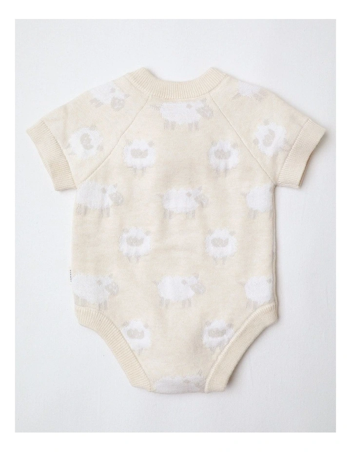 Newborn Cute Sheep Knit Bodysuit in Oat Marle image 3