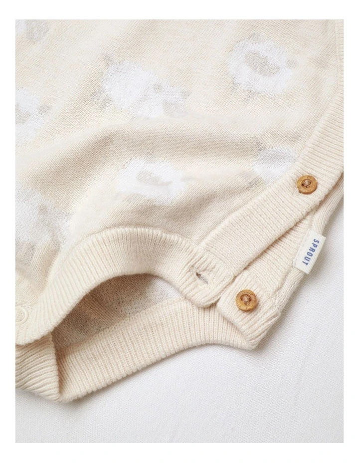 Newborn Cute Sheep Knit Bodysuit in Oat Marle image 4