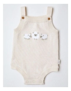 Newborn Knit Sleeveless Sheep Bodysuit in Oat Marle