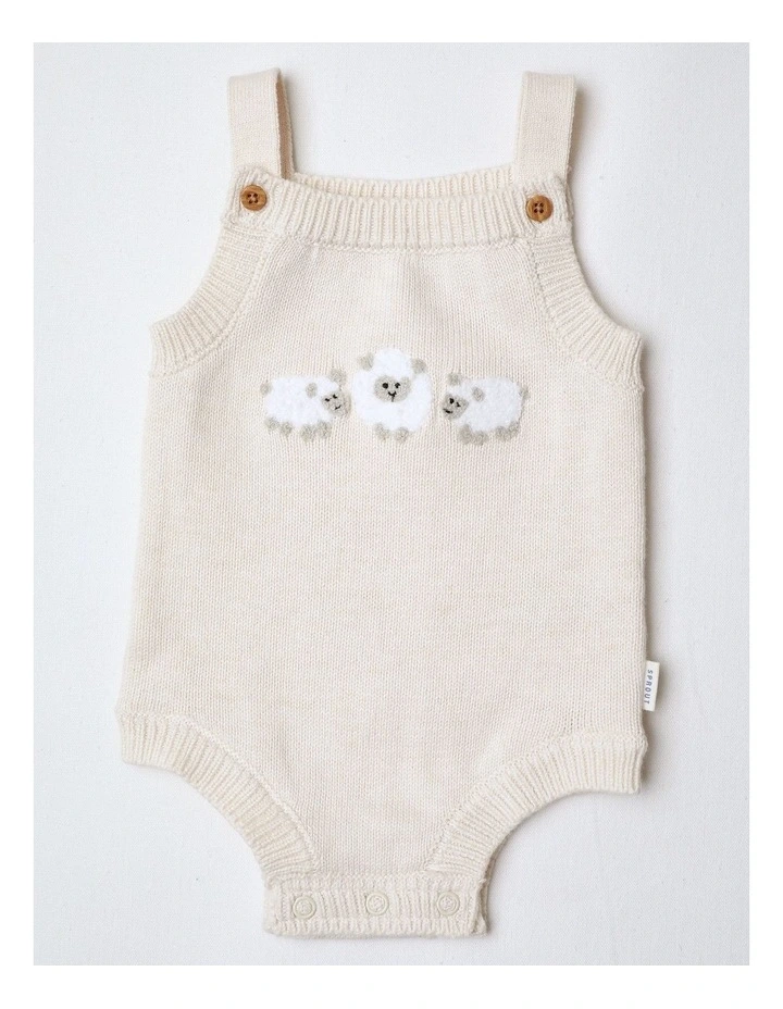 Newborn Knit Sleeveless Sheep Bodysuit in Oat Marle image 1