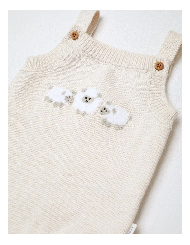 Newborn Knit Sleeveless Sheep Bodysuit in Oat Marle image 2