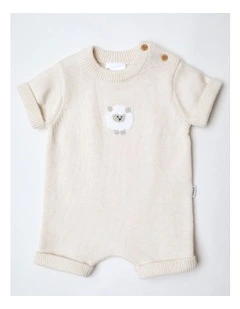 Newborn Knit Sweet Sheep Romper in Oat Marle