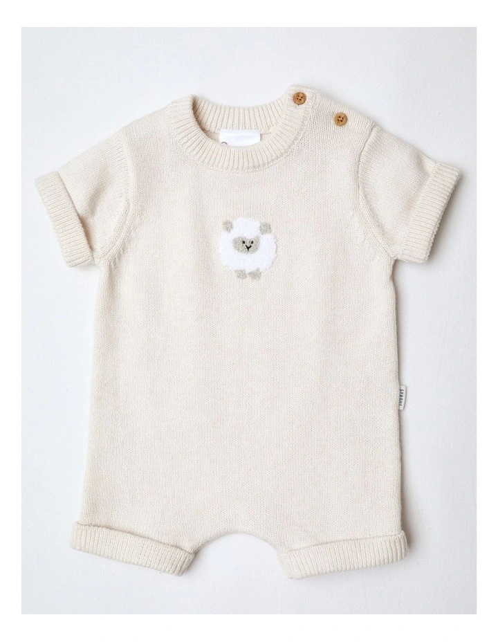 Newborn Knit Sweet Sheep Romper in Oat Marle image 1