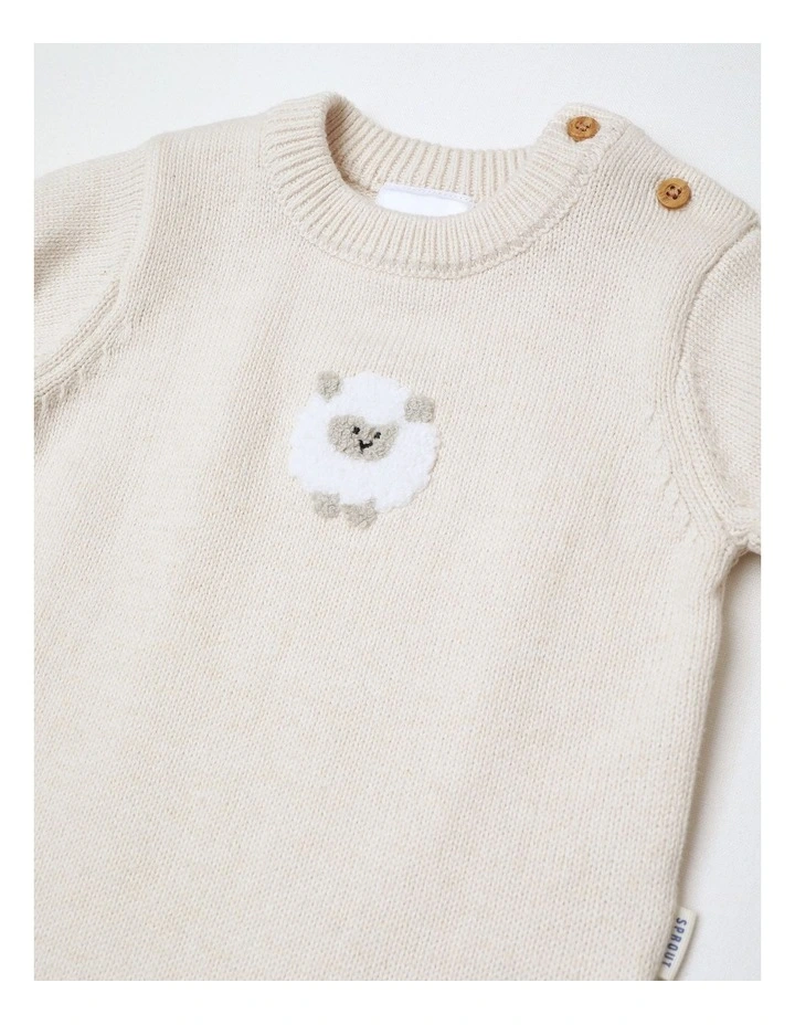 Newborn Knit Sweet Sheep Romper in Oat Marle image 2