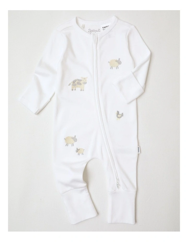 Newborn Lyocell Sheep Coverall In White image 1