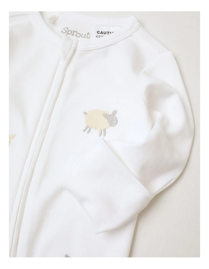 Newborn Lyocell Sheep Coverall In White image 5