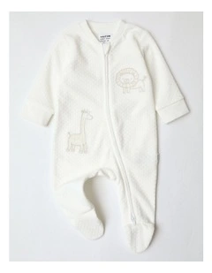 Newborn Velour Safari Coverall in White