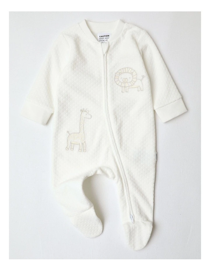 Newborn Velour Safari Coverall in White image 1