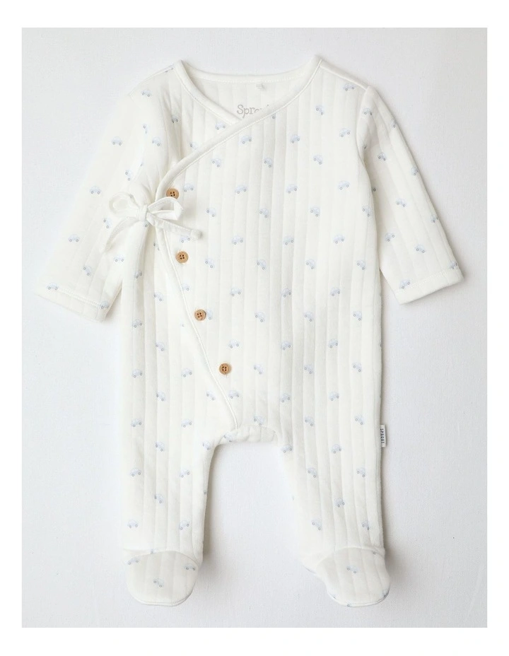 Newborn Quilted Cars Coverall in White image 1