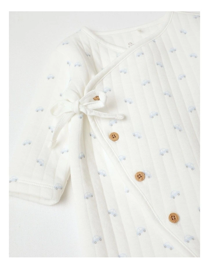 Newborn Quilted Cars Coverall in White image 2