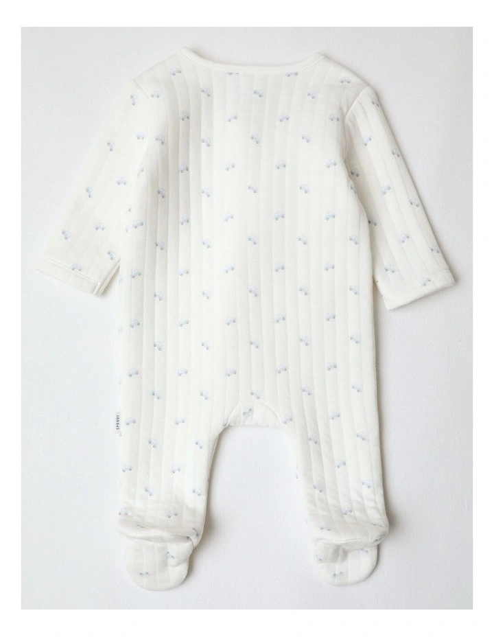 Newborn Quilted Cars Coverall in White image 3