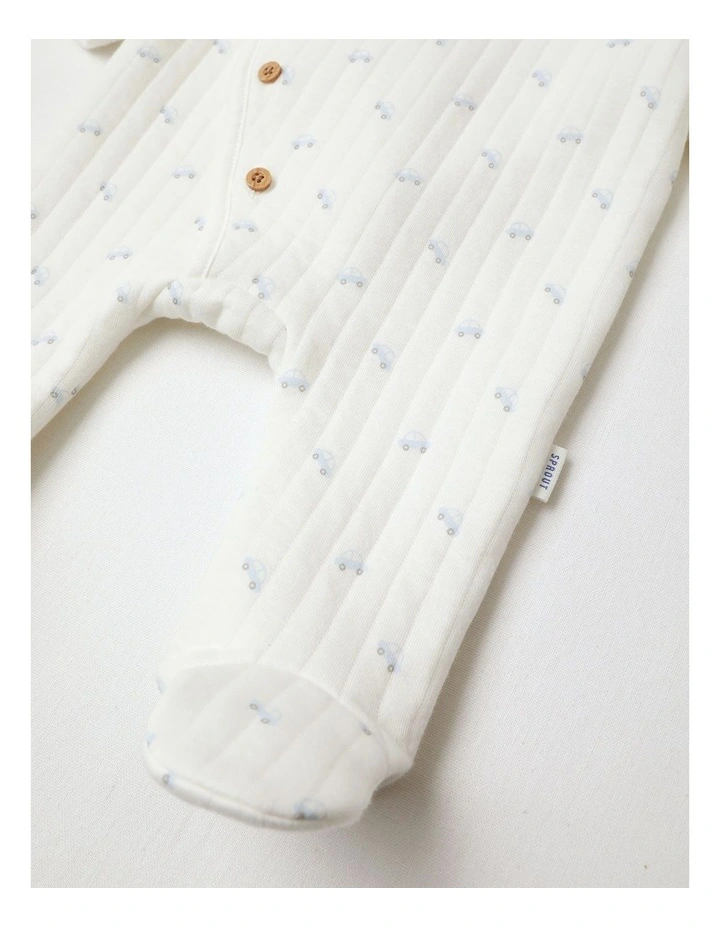 Newborn Quilted Cars Coverall in White image 4