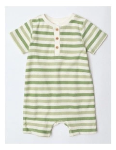 Stripy French Terry Romper in Sage