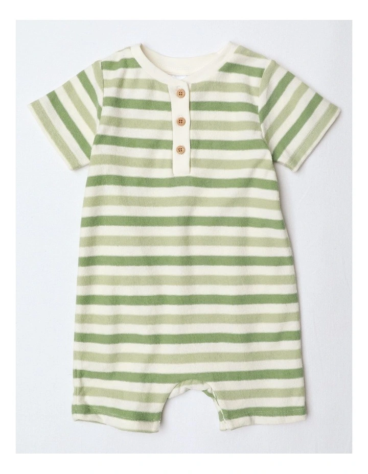 Stripy French Terry Romper in Sage image 1