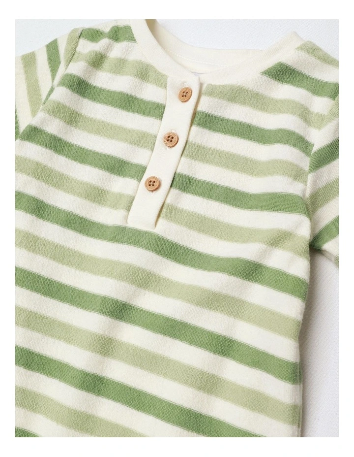 Stripy French Terry Romper in Sage image 2