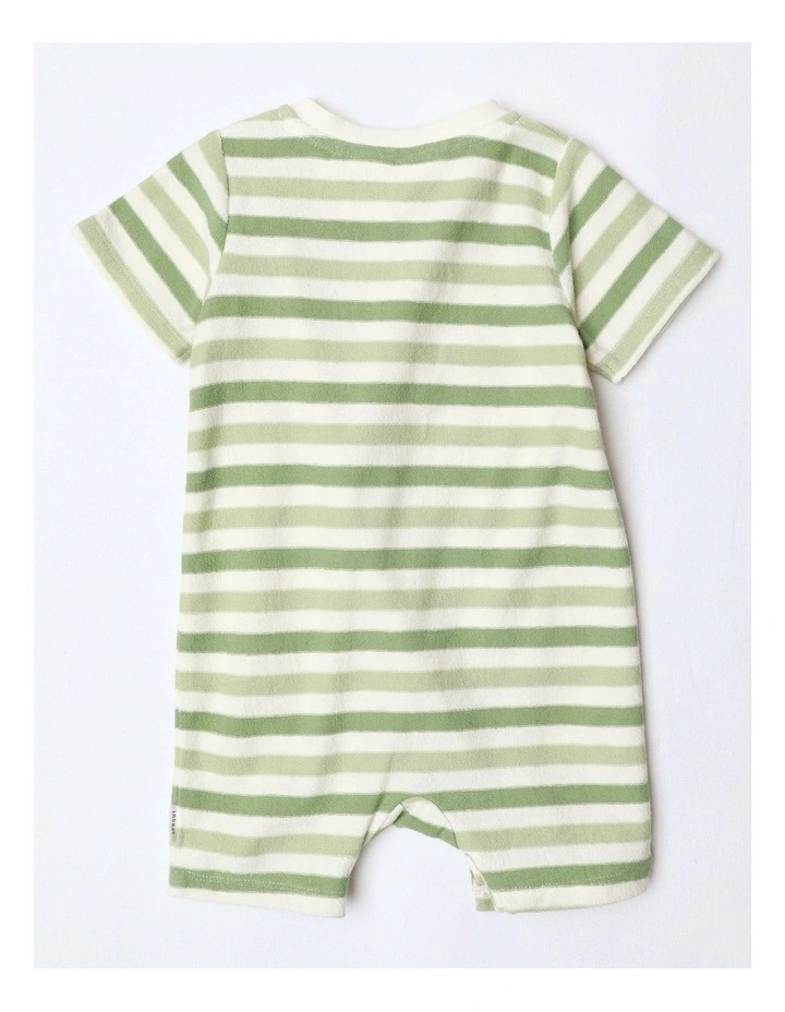 Stripy French Terry Romper in Sage image 3