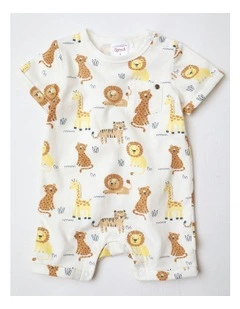 Safari Animals Pocket Romper in White