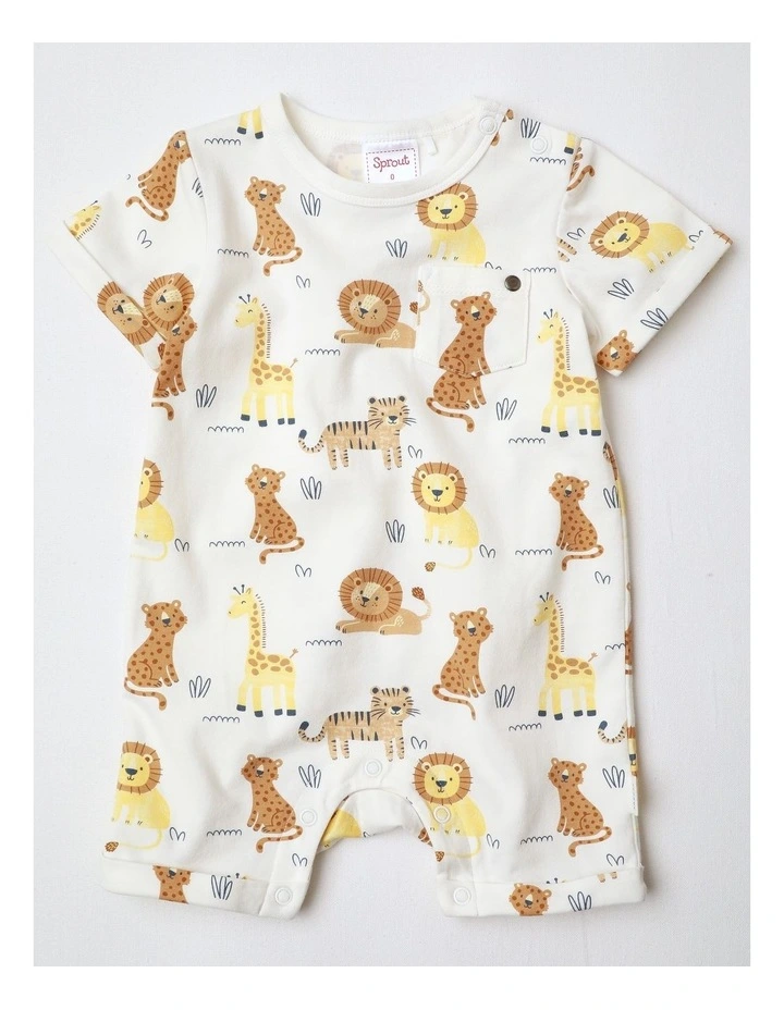 Safari Animals Pocket Romper in White image 1
