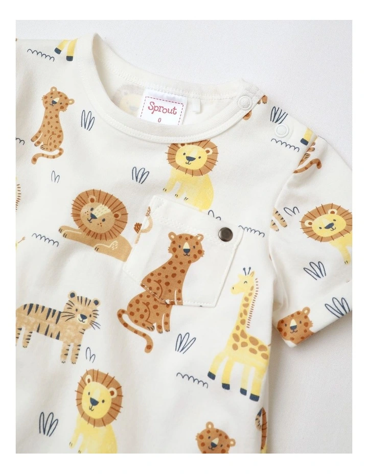Safari Animals Pocket Romper in White image 2