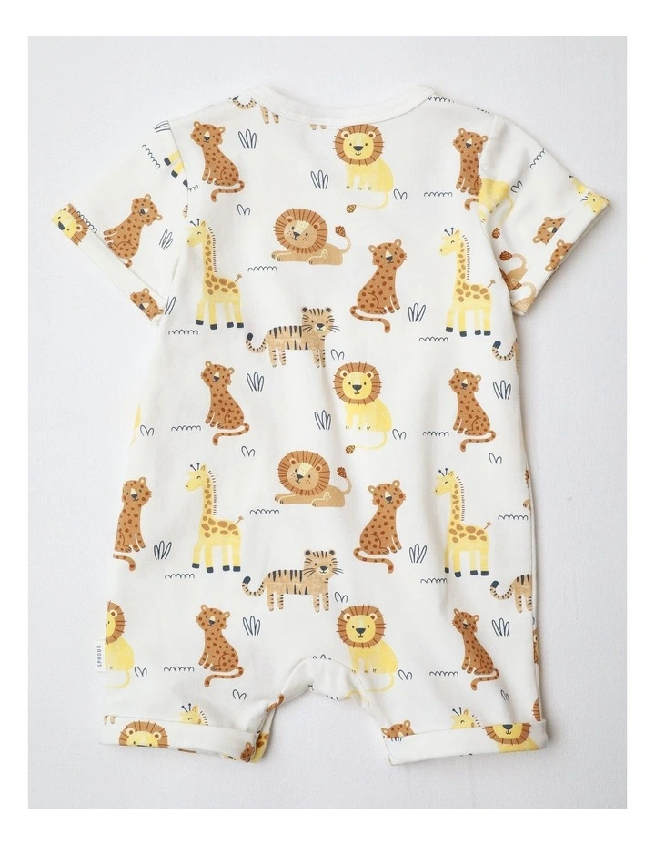 Safari Animals Pocket Romper in White image 3