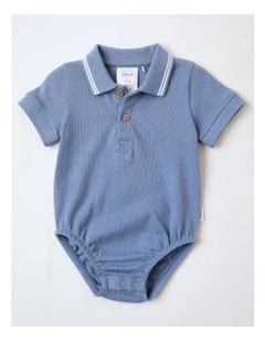 Knit Polo  Bodysuit in Stonewash