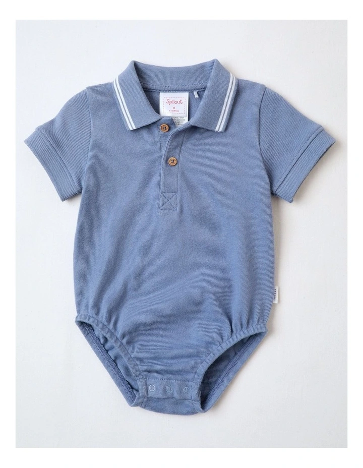 Knit Polo Bodysuit in Stonewash image 1