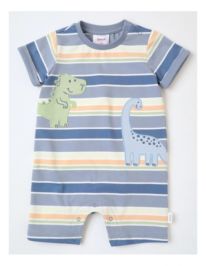 Dino Stripe Applique Romper in Stonewash image 1