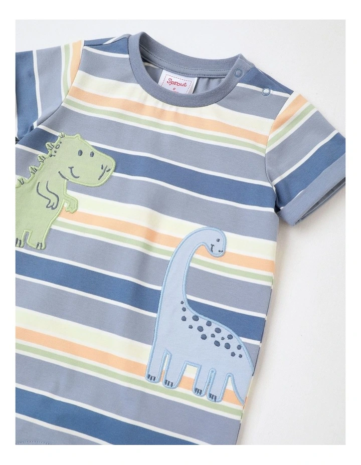 Dino Stripe Applique Romper in Stonewash image 2