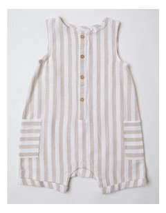 Occassion Button Romper in Beige