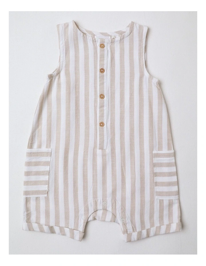 Occassion Button Romper in Beige image 1