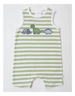 Stripe Applique Romper in Light Khaki