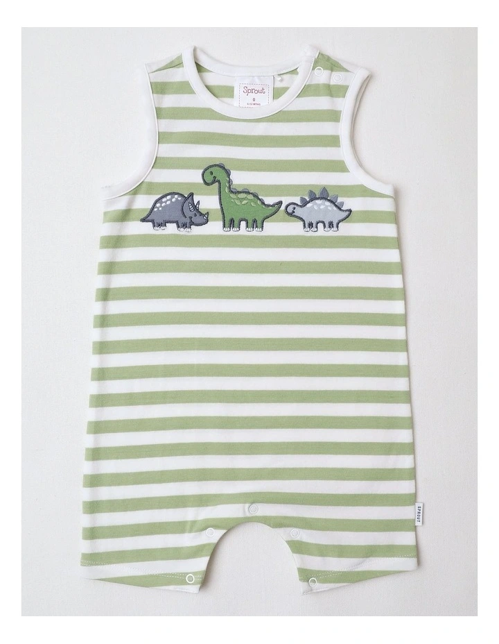 Stripe Applique Romper in Light Khaki image 1