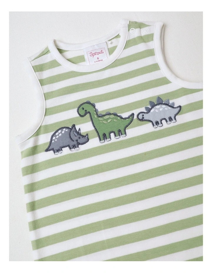 Stripe Applique Romper in Light Khaki image 2